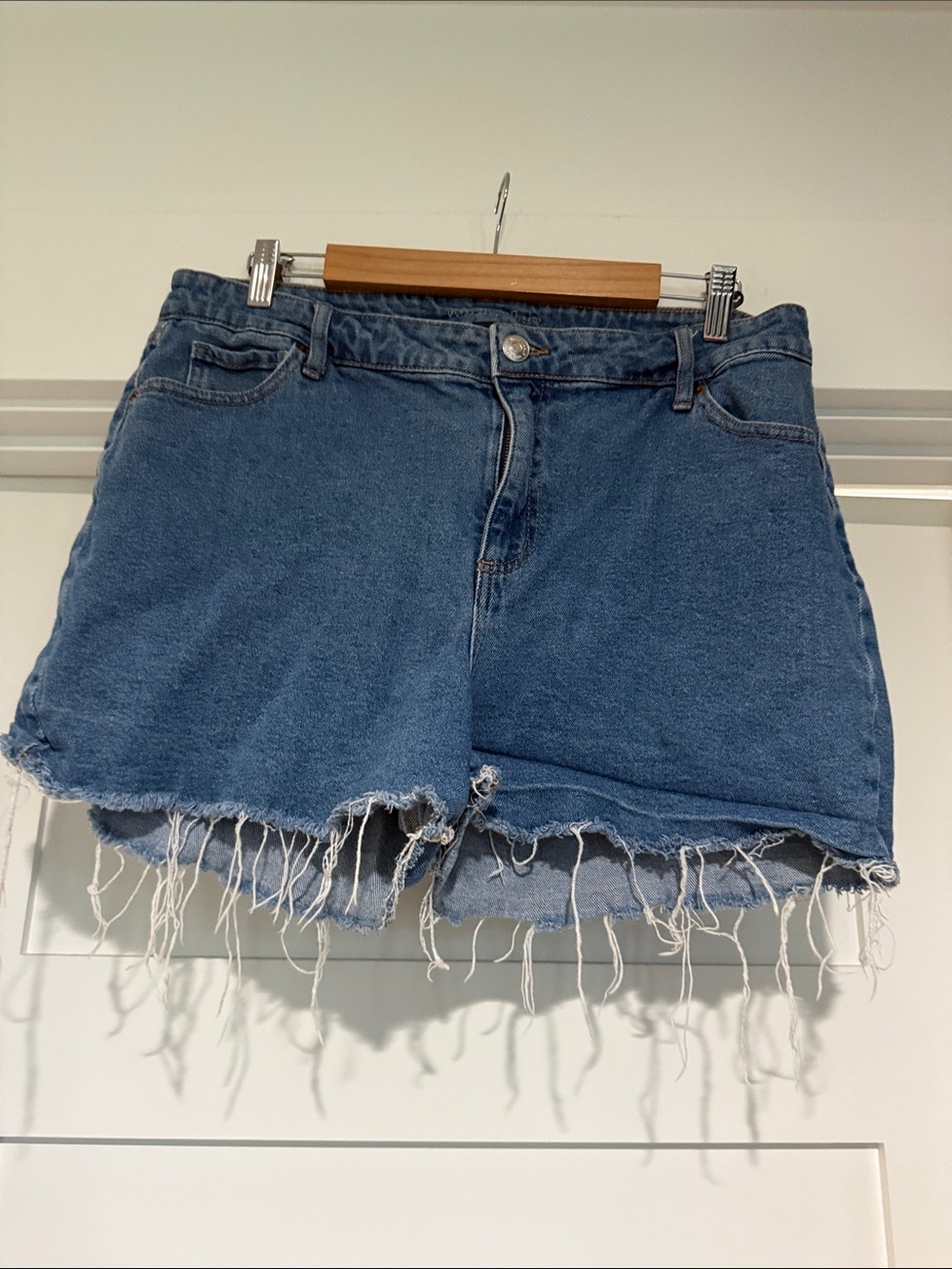 wild fable Blue Denim High-Rise Distressed Hem Shorts